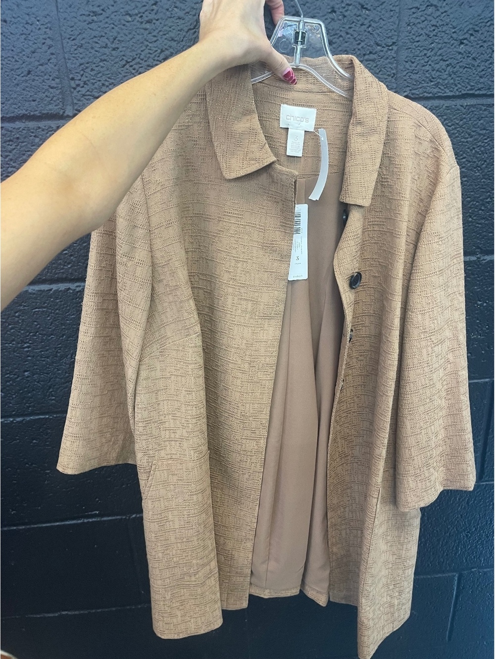Chico's Women's Textured Brown Outerwear Jacket Size 3